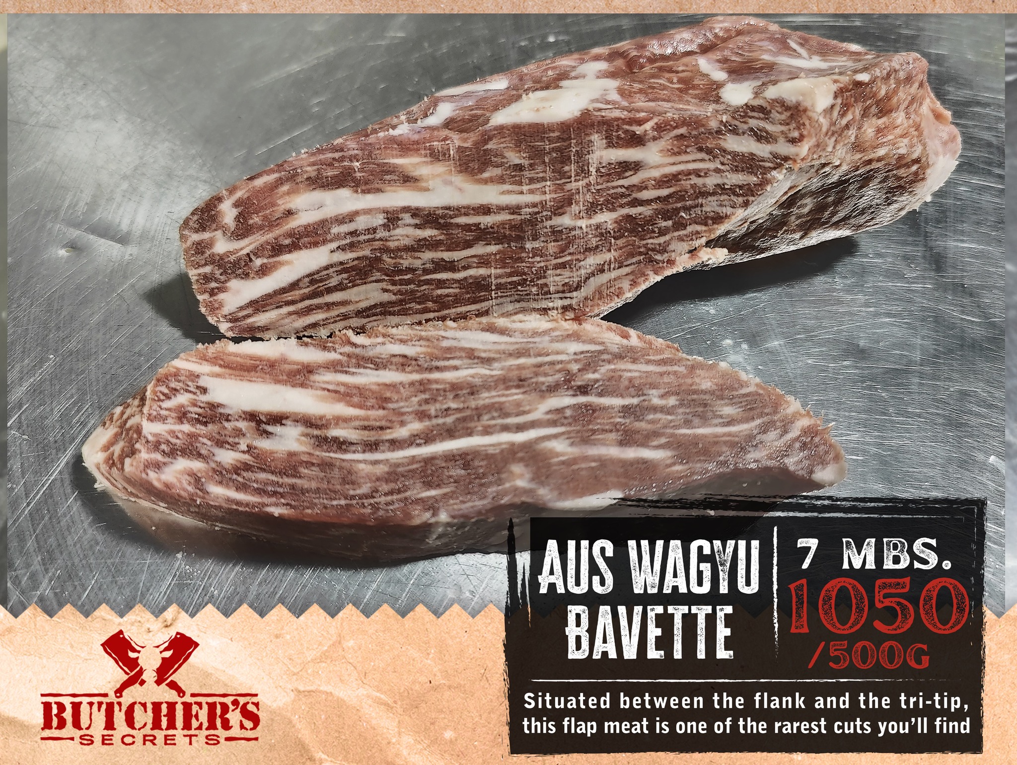 Butcher's Secrets Facebook ad: Well marbled Australian Wagyu steaks you wouldn't find…