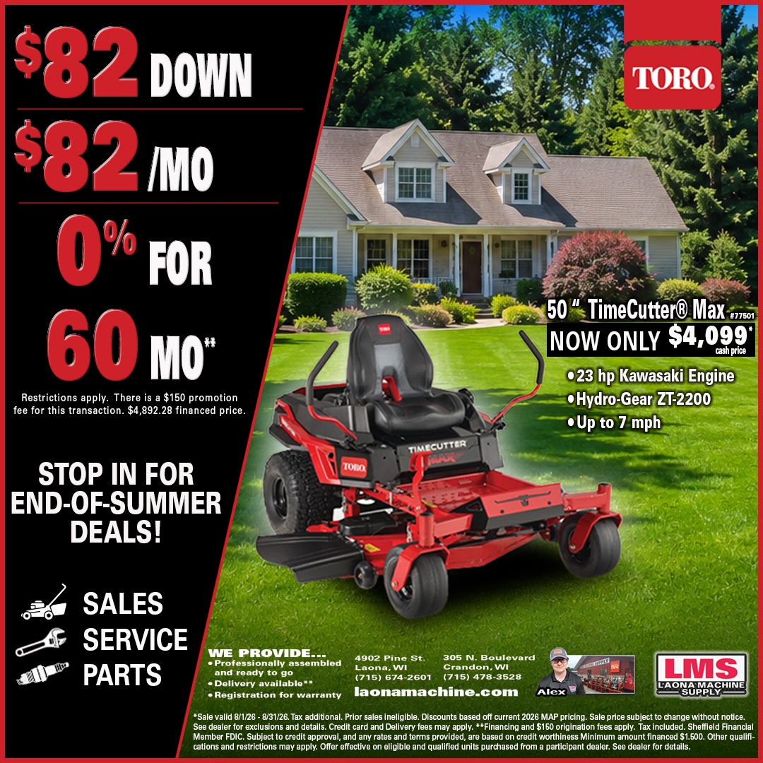 Laona Machine Supply Facebook ad from Aug 4, 2026