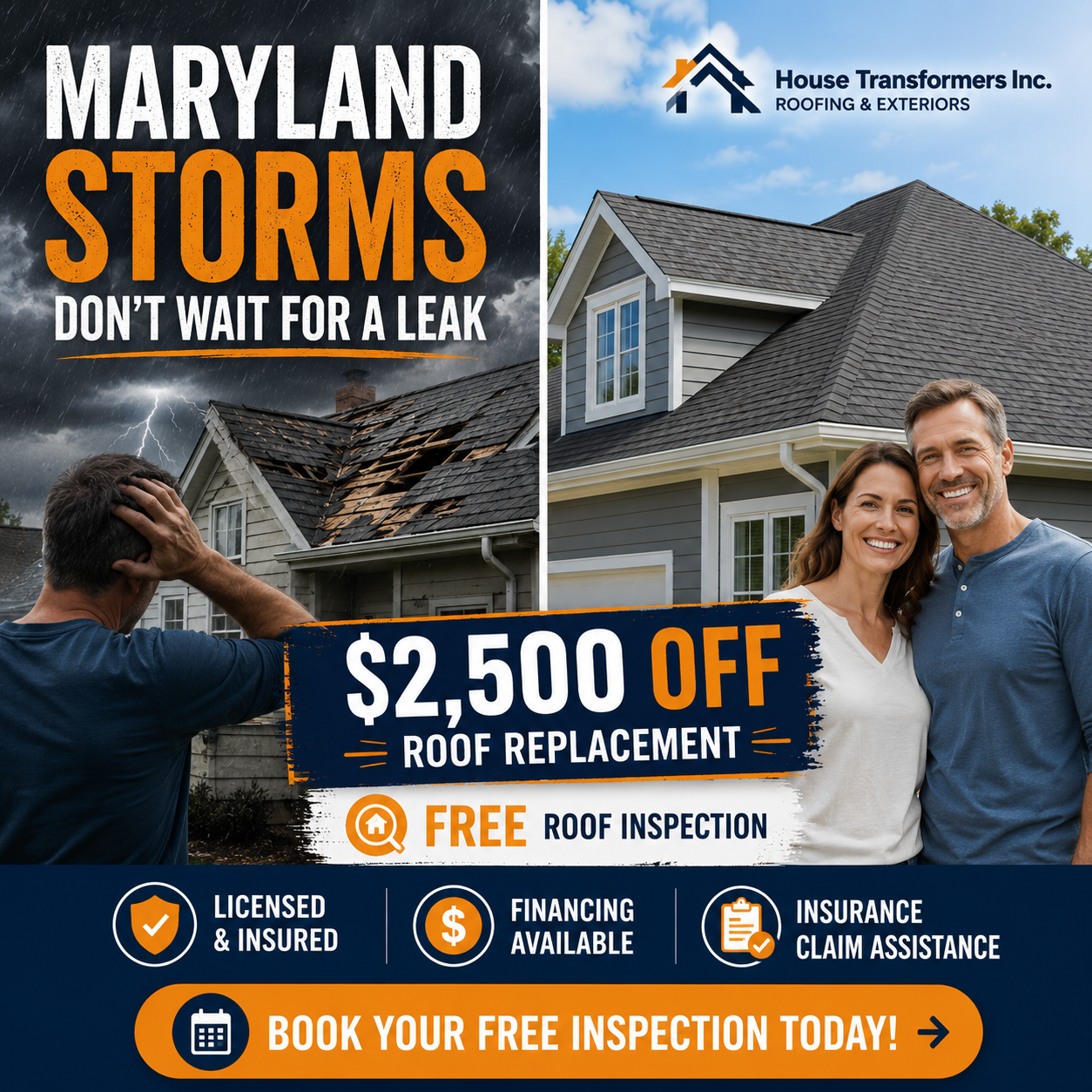 House Transformers Inc. Facebook ad: Get $2500 OFF Roof Replacement
