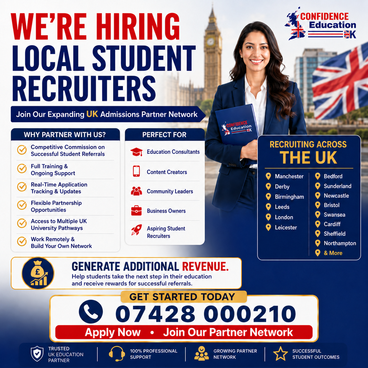 Confidence Education Facebook ad: We're Hiring Student Recruiters