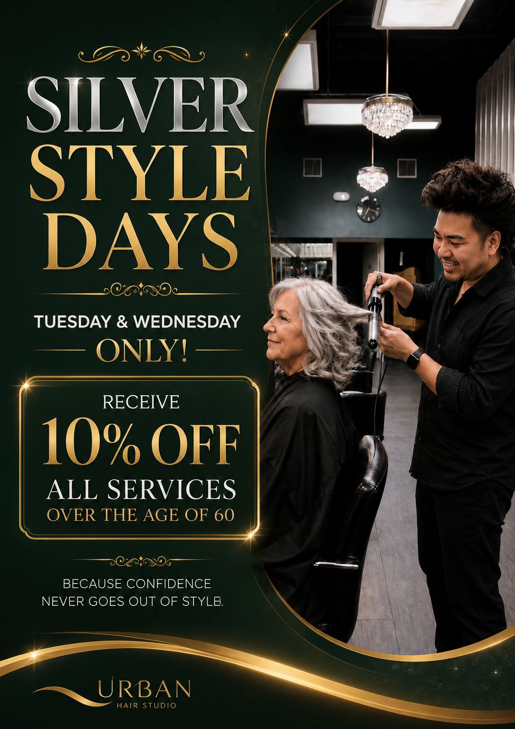 Urban Hair Studio Facebook ad: Tuesdays is for SILVER STYLE DAYS!