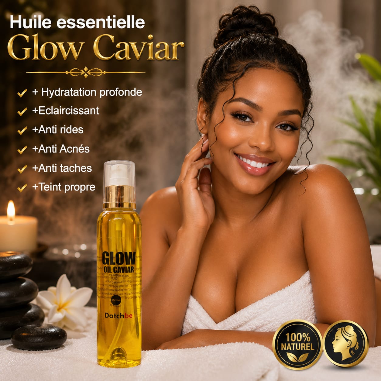 Wellx Facebook ad: Huile Glow Caviar Datchbe, 10.000 f 2 à 18.000f Livraison…