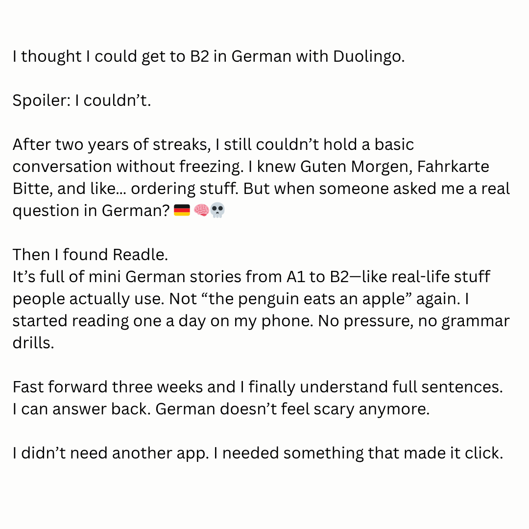 Readle: Learn Languages Facebook ad: Learn German with daily stories