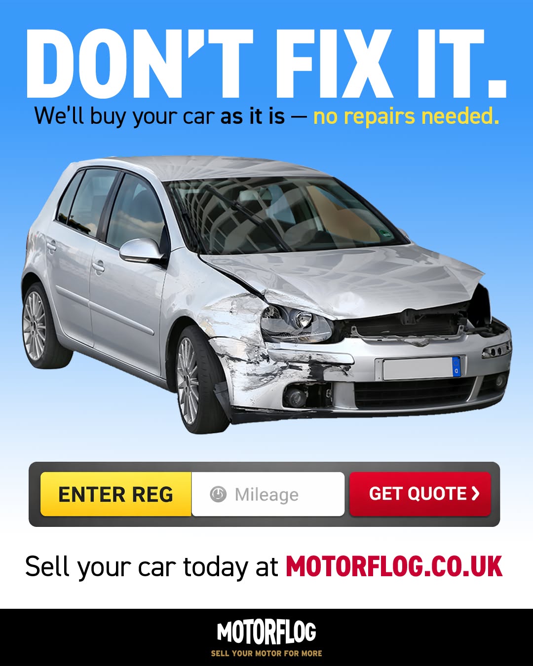 Motorflog Facebook ad: Sell your car as it is