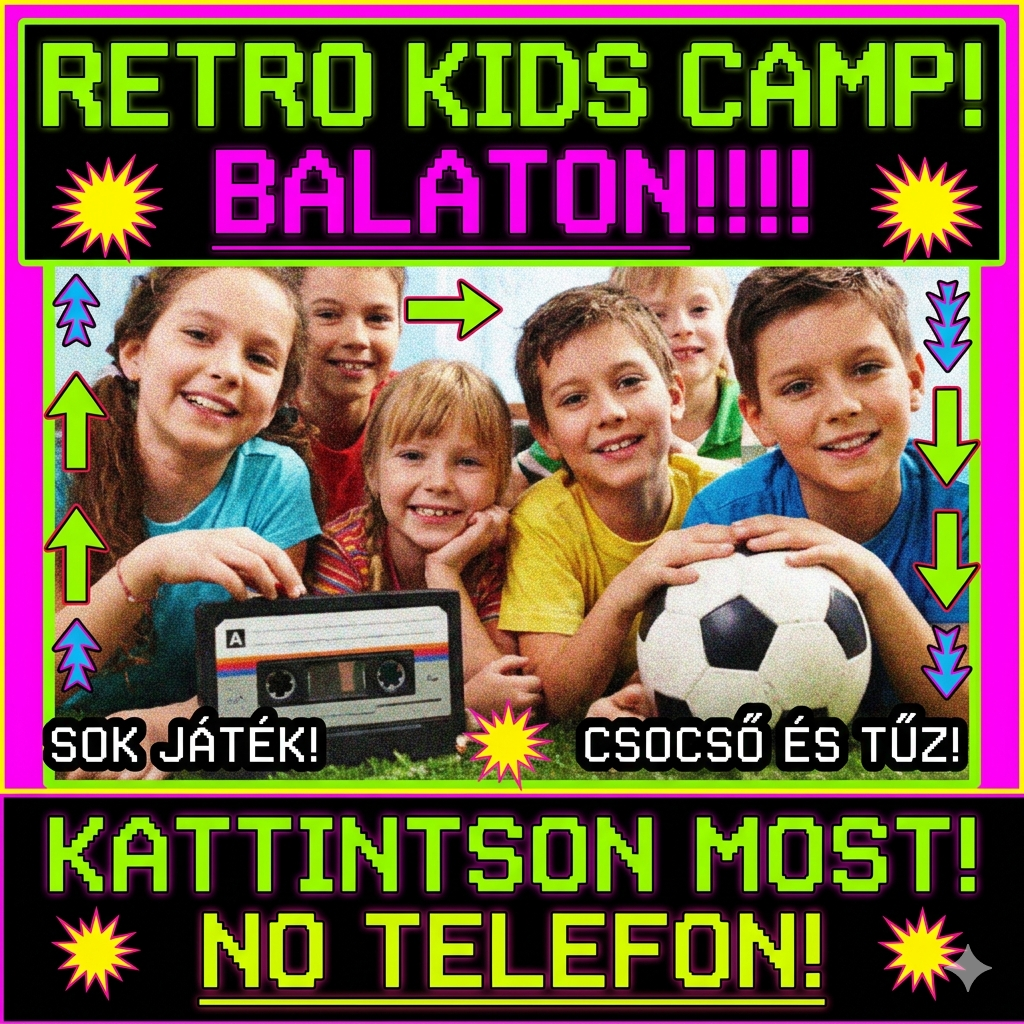 Retro Kids Camp Facebook ad: Retro Nyári Tábor a Balatonnál!