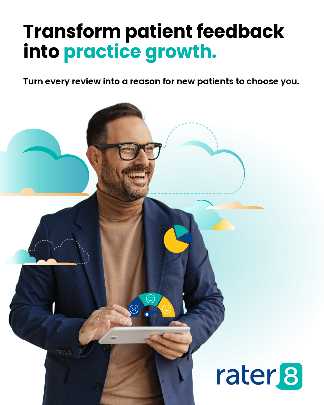 rater8 Facebook ad: You make patients happy. We make sure everyone knows about…