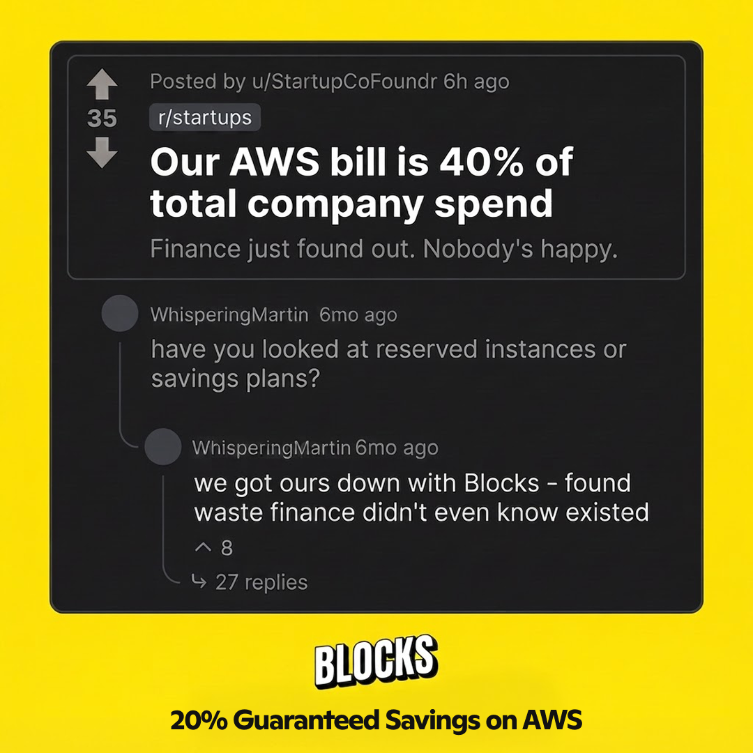 Blocks - AWS Cost Optimization Facebook ad: 20-40% of your AWS spend is wasted.