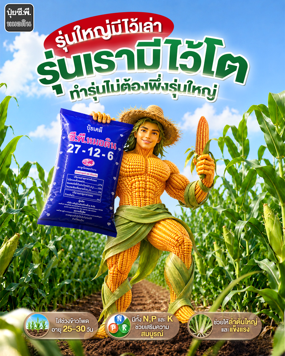 Robrai ปุ๋ยซี.พี.หมอดิน Facebook ad: ทำรุ่นข้าวโพดให้ถูกวิธี โตไว ลำต้นใหญ่ ไม่ต้องพึ่งดวง!