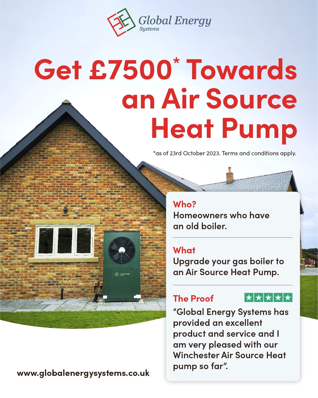 Global Energy Systems Limited Facebook ad: You could get up to £7,500 towards a new heating system…