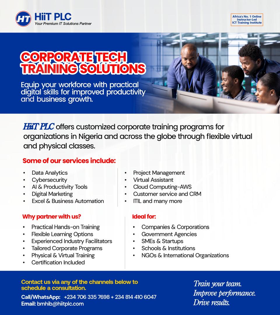 Hiit Plc, Lagos center Facebook ad: Build a smarter, more productive workforce with HiiT…