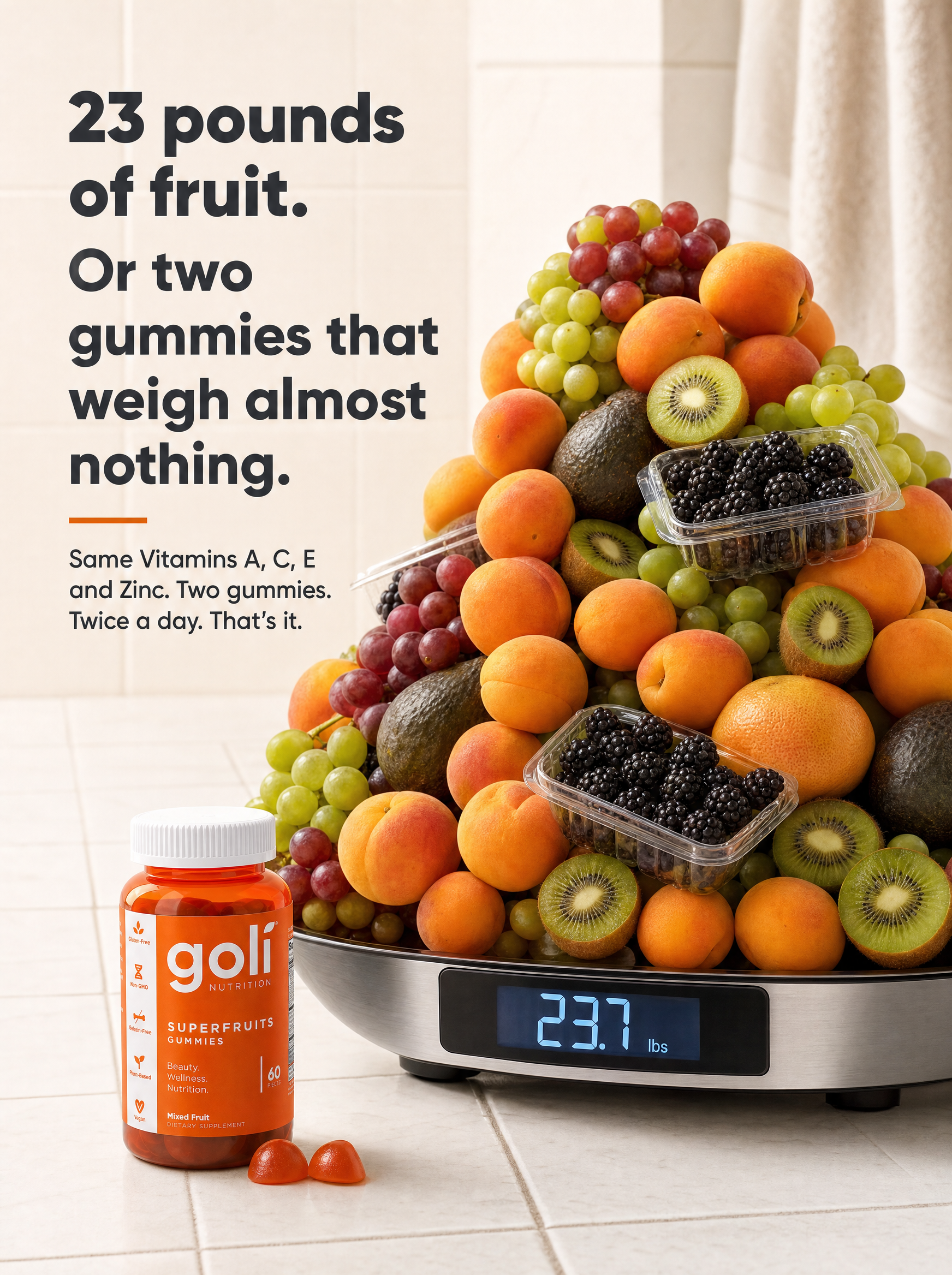 Goli Facebook ad: $50 of Fruit, or Two Gummies?