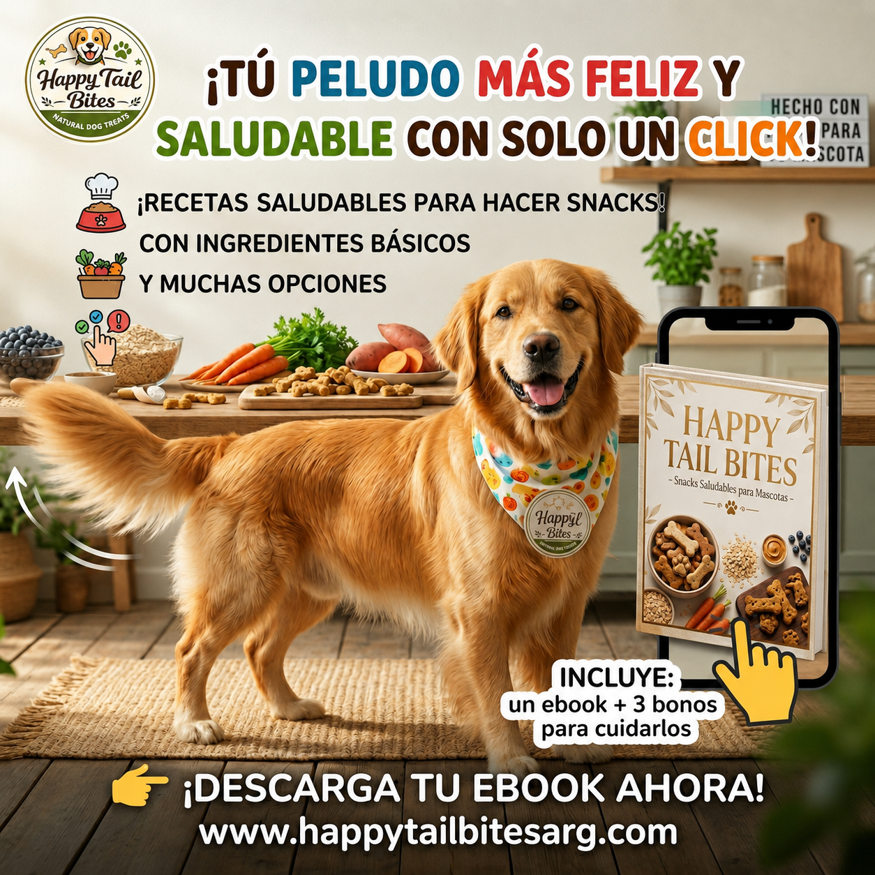 Happy Tail Bites Facebook ad: Tu perro merece snacks más saludables