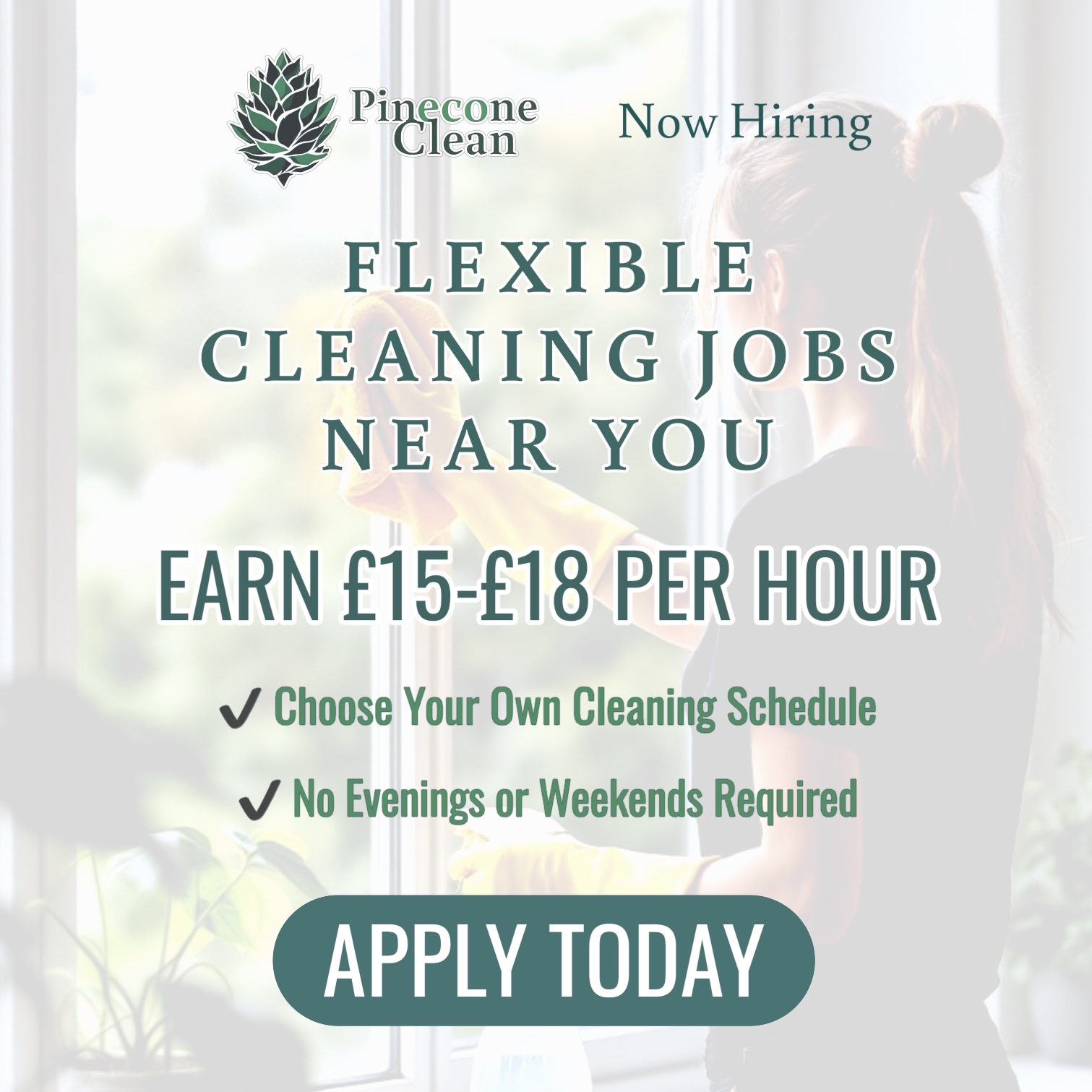 Pinecone Clean Facebook ad: Flexible Cleaning Jobs