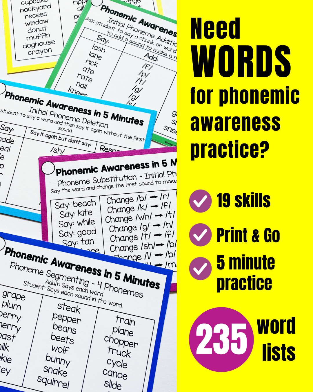 Hanging Around in Primary Facebook ad: 235 Phonemic Awareness Word Listshat with us