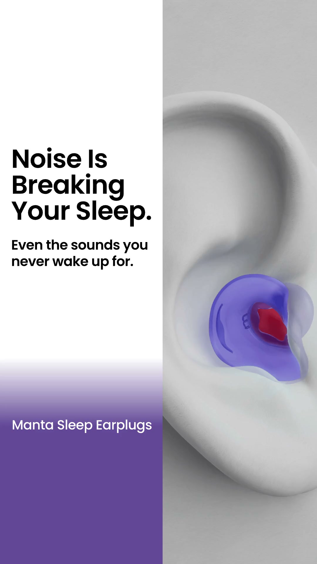 Manta Sleep Facebook ad: Earplugs for side-sleep. Finally.