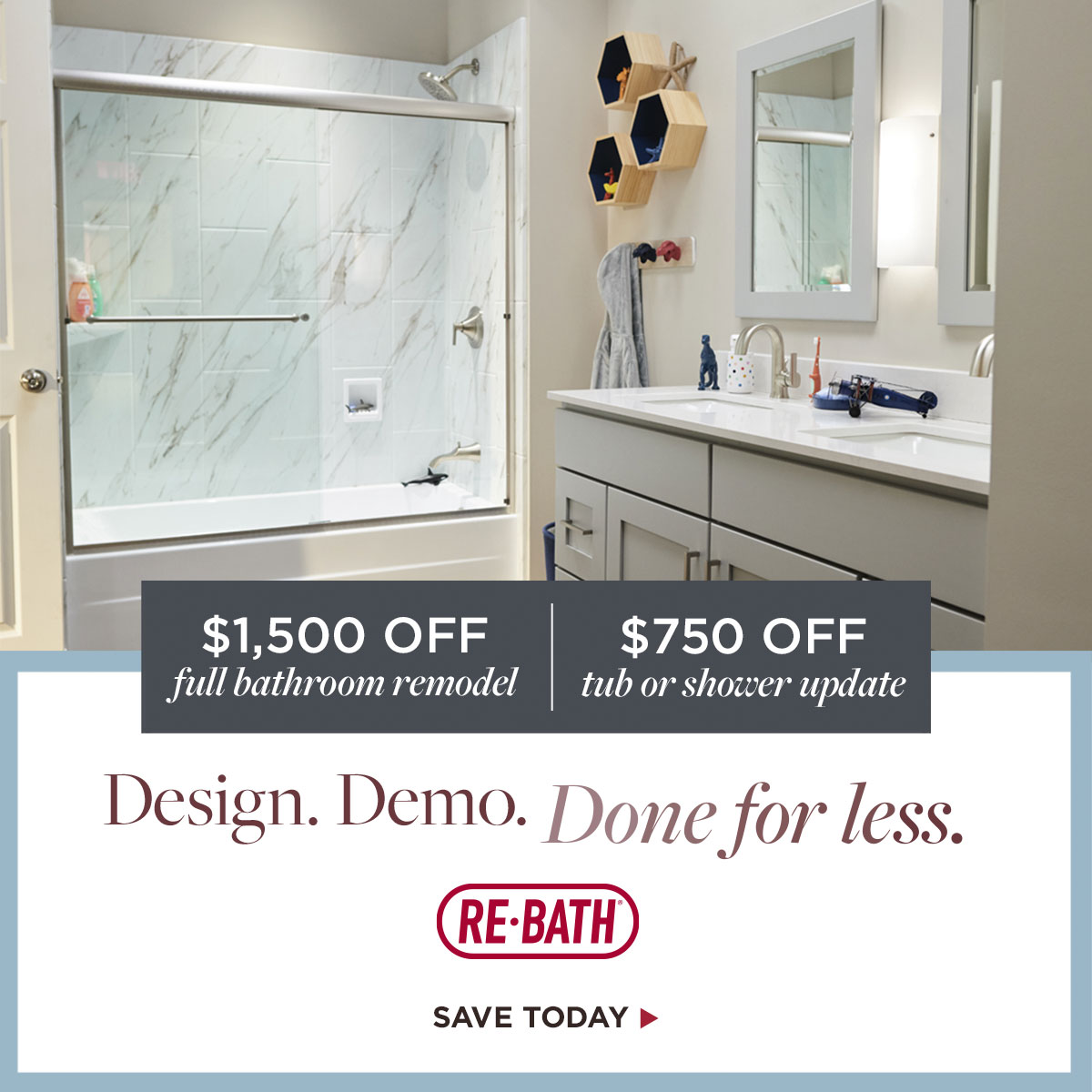Re-Bath Asheville/Greenville Facebook ad: Get $1,500 Off Your Full Bathroom Remodel