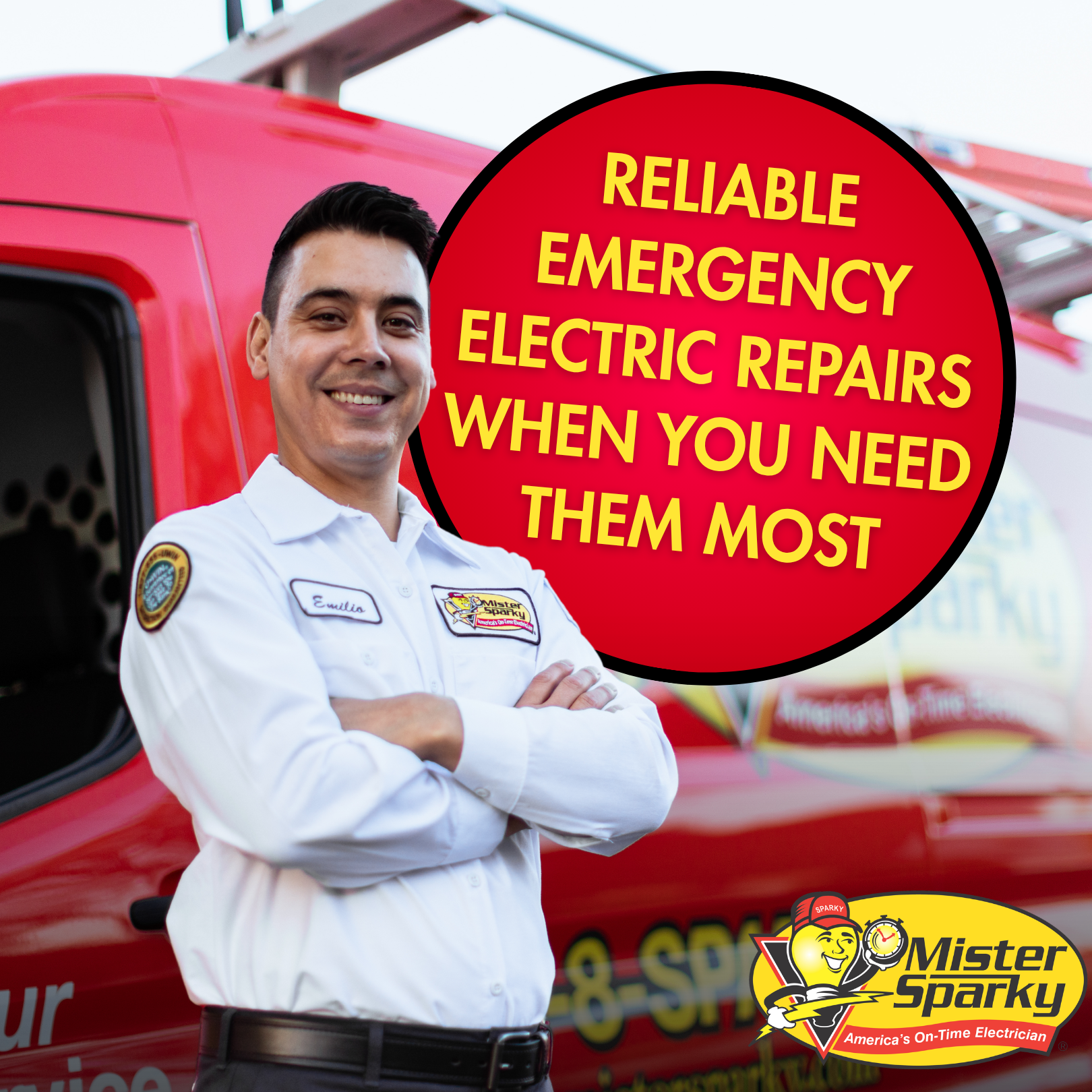 Mister Sparky of Hempstead Facebook ad: Fast Emergency Electrical Repairs