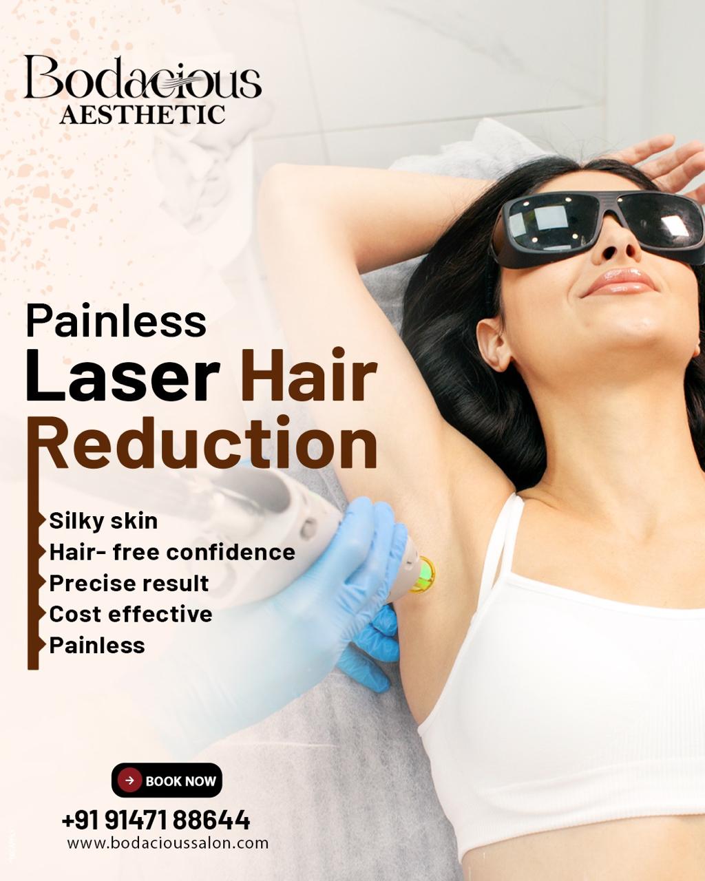 Bodacious Salon Facebook ad: Painless Laser Hair Reduction - Say Goodbye to Razor & Wax