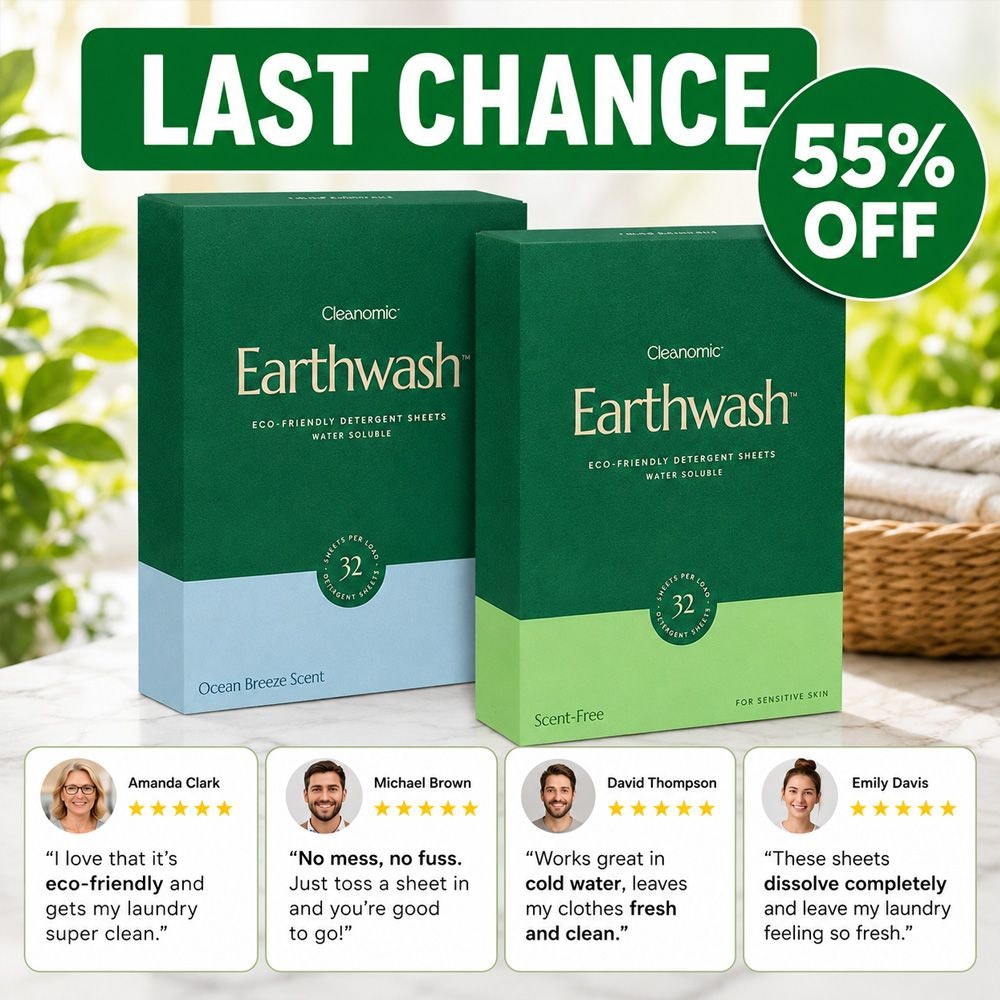 Earth Wash Laundry Facebook ad: Ditch Laundry Chugs - Save 46% OFF + More with Bundle