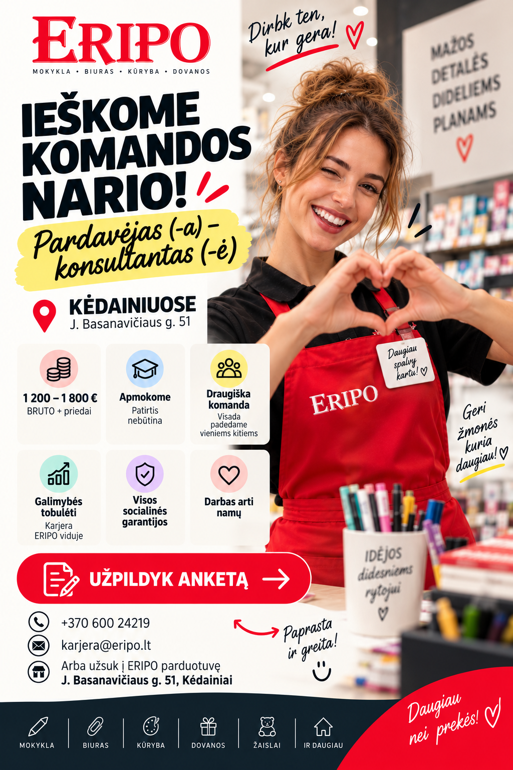 Eripo - mokyklinės prekės, žaislai Facebook ad: Ieškome pardavėjo (-os) Kėdainiuose
