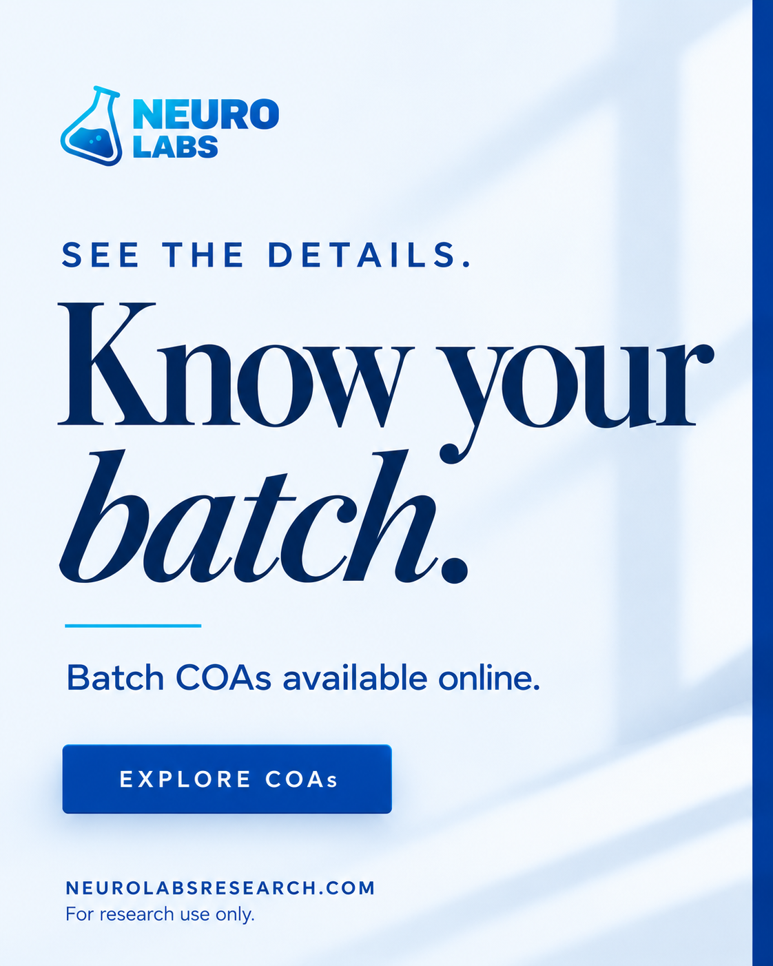 NL Facebook ad: NeuroLabs, Premium Research Peptides | ≥99% COA-Tested USA