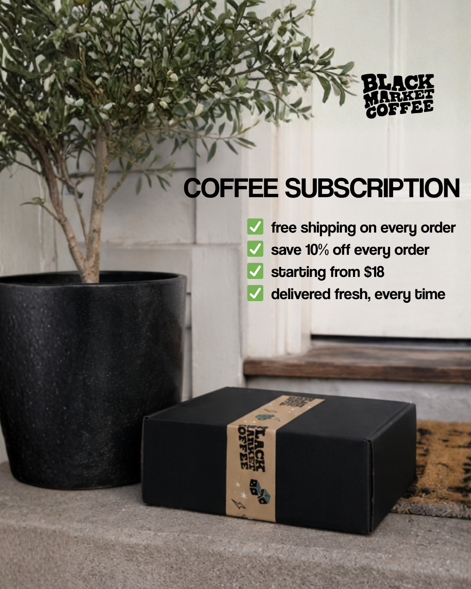 Black Market Coffee Facebook ad from May 15, 2026