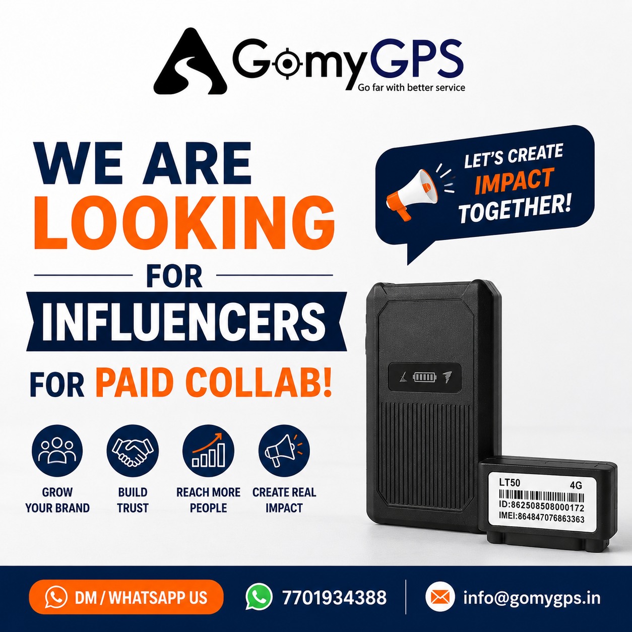 Gomygps Facebook ad: **Calling All Influencers & Content Creators!**