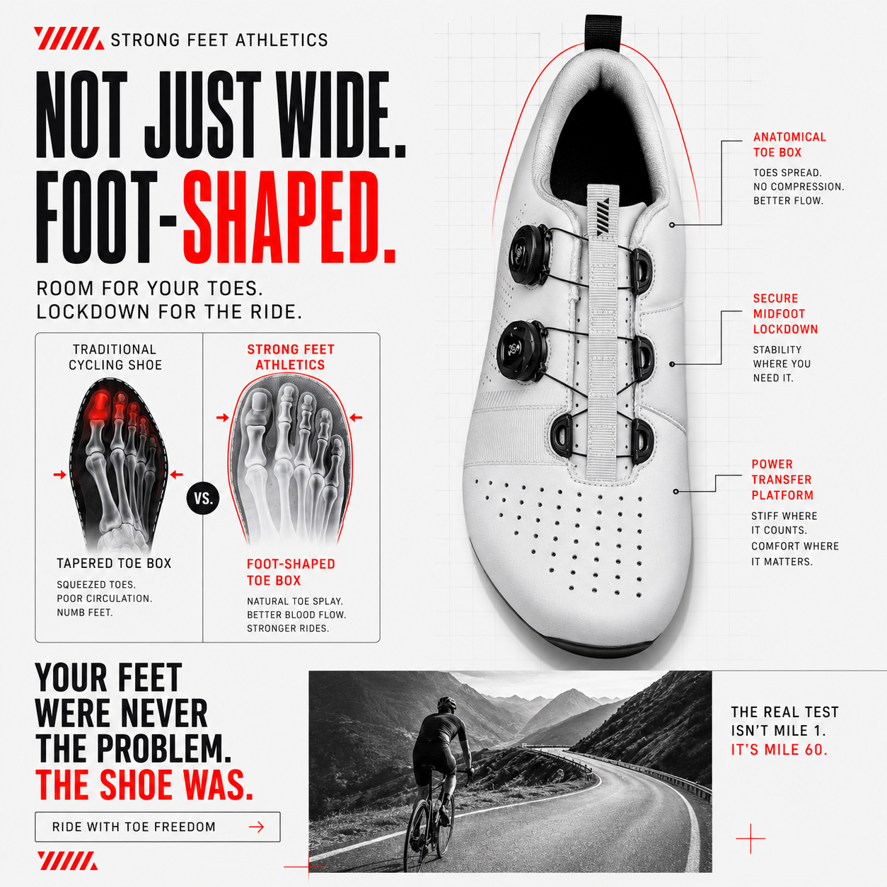 Strong Feet Athletics Facebook ad: Built for the later miles.