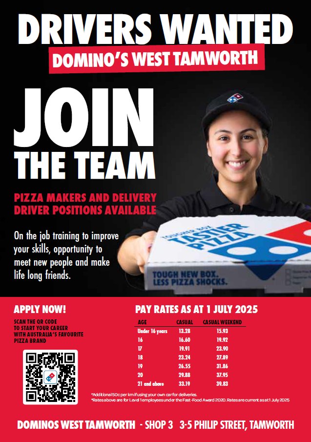 Domino's Pizza Tamworth Facebook ad: Delivery Driver - West Tamworth, 2340 | Dominos Pizza…