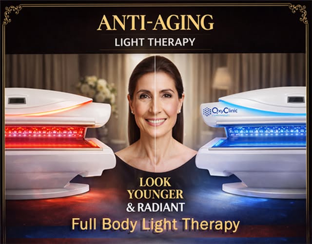 OxyClinic Facebook ad: Turn Back Time with Advanced Light Therapy