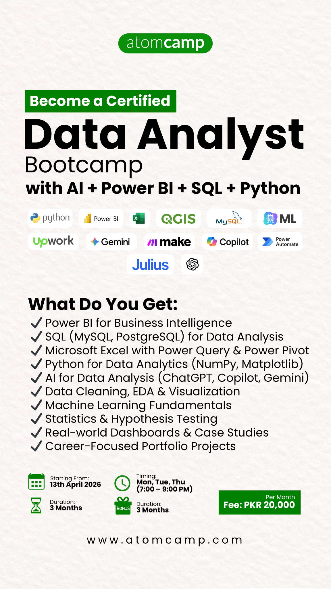 atomcamp Facebook ad: Start from Scratch, End as an Analyst