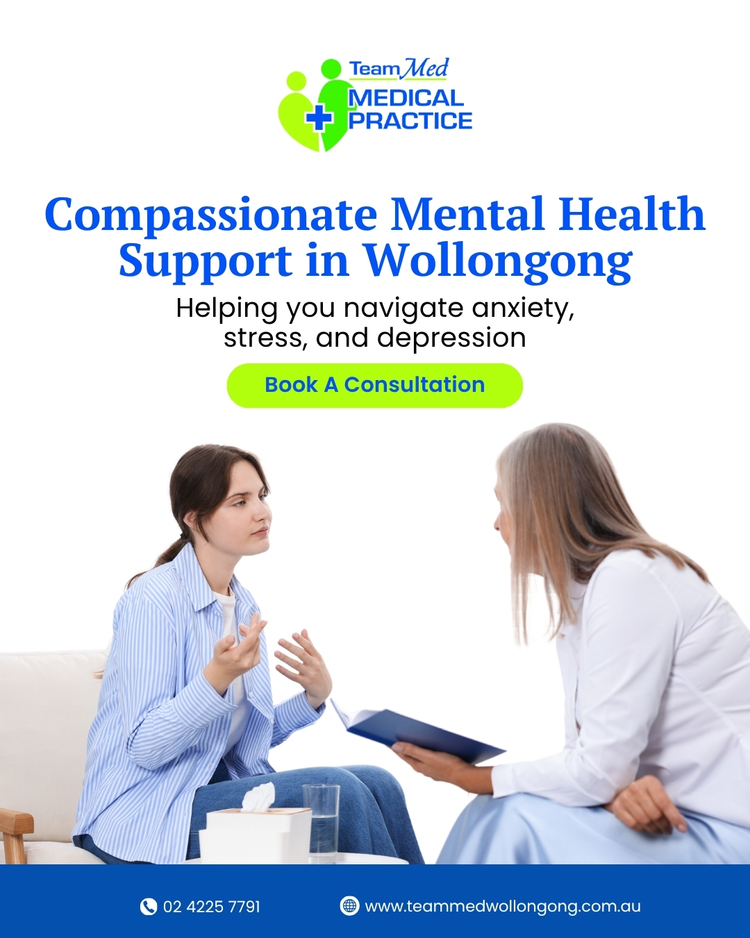 TeamMed Medical Practice Wollongong Facebook ad: Mental Health GP Wollongong