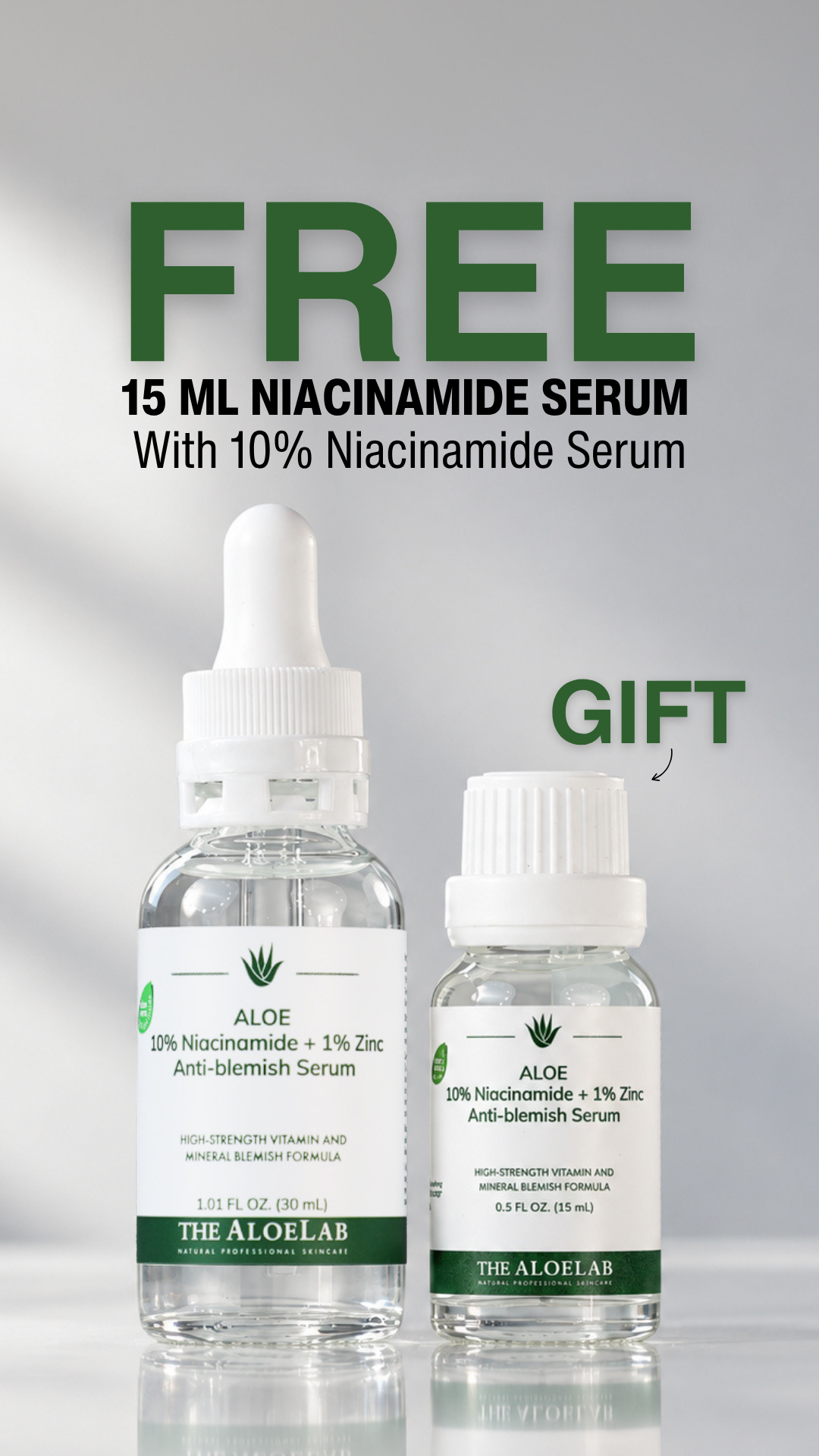 The Aloelab Facebook ad: Free 15 ml Niacinamide Sample with any 10% Niacinamide Serum