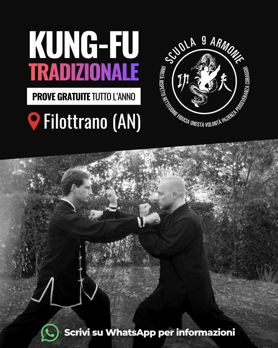 Scuola 9 Armonie Facebook ad: Corsi Kung-Fu Tradizionale a Filottrano