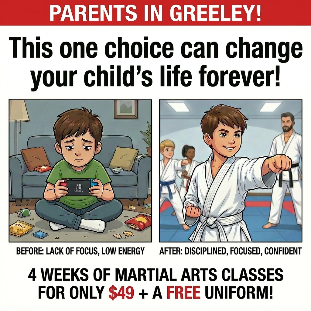 Greeley Christian Black Belt Academy Facebook ad: Try Taekwondo Today!