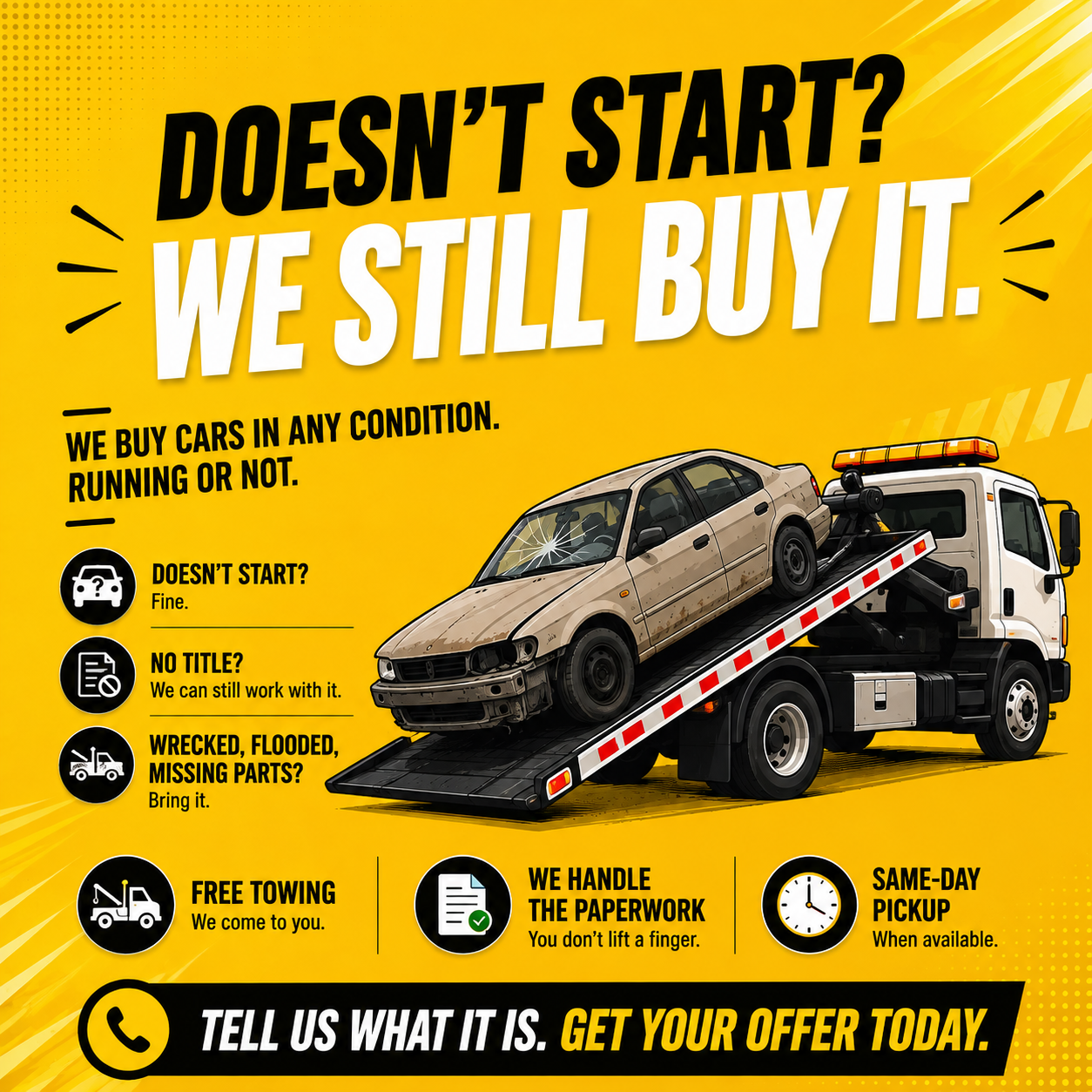 AutoVanish Facebook ad: Doesn't Start? We Still Buy It.