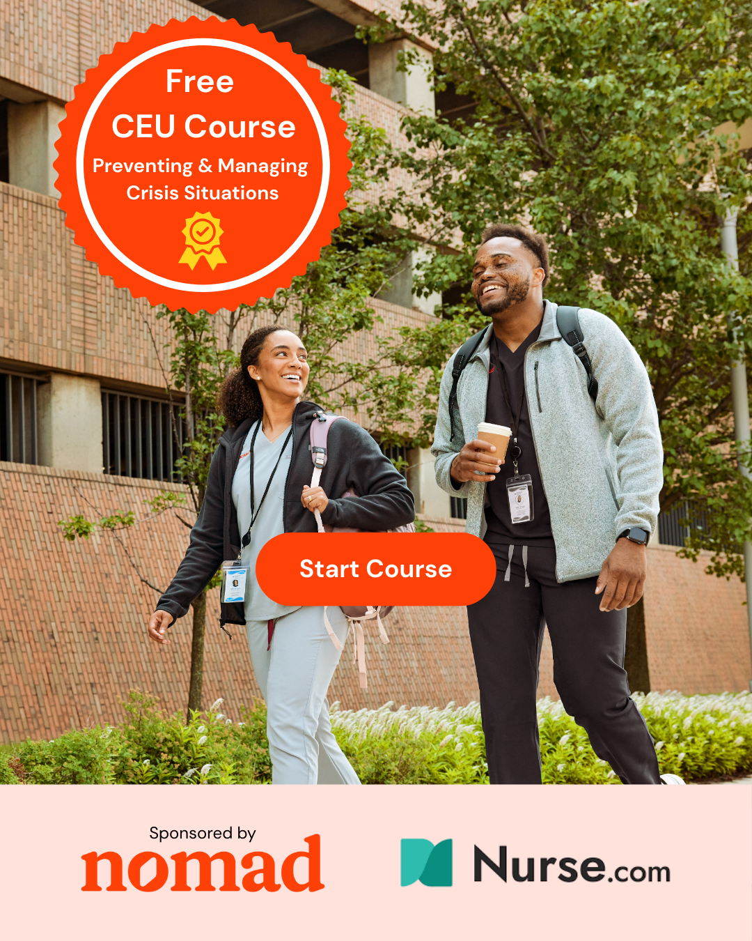 Nomad Health Facebook ad: Free Nursing CE: Handling Crisis Situations