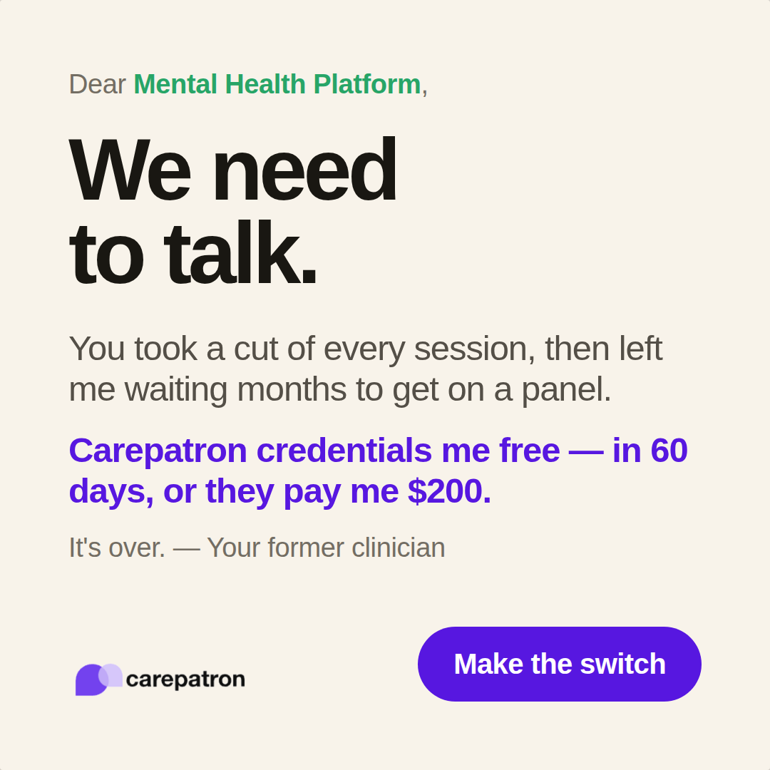 Carepatron Facebook ad: Credentialed in 60 days, or we pay you $200