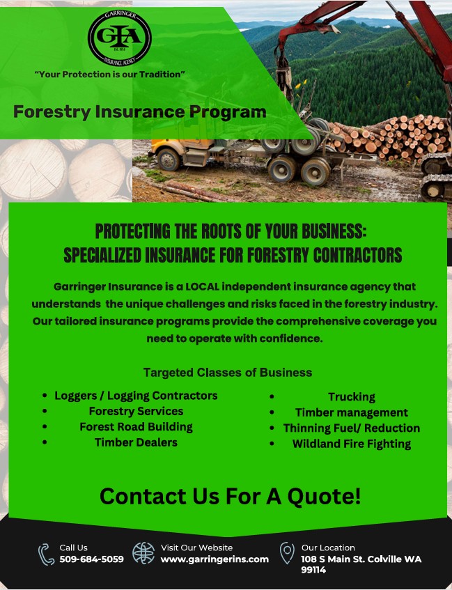 Garringer Insurance Agency Facebook ad: Specialized coverage options for forestry & logging…