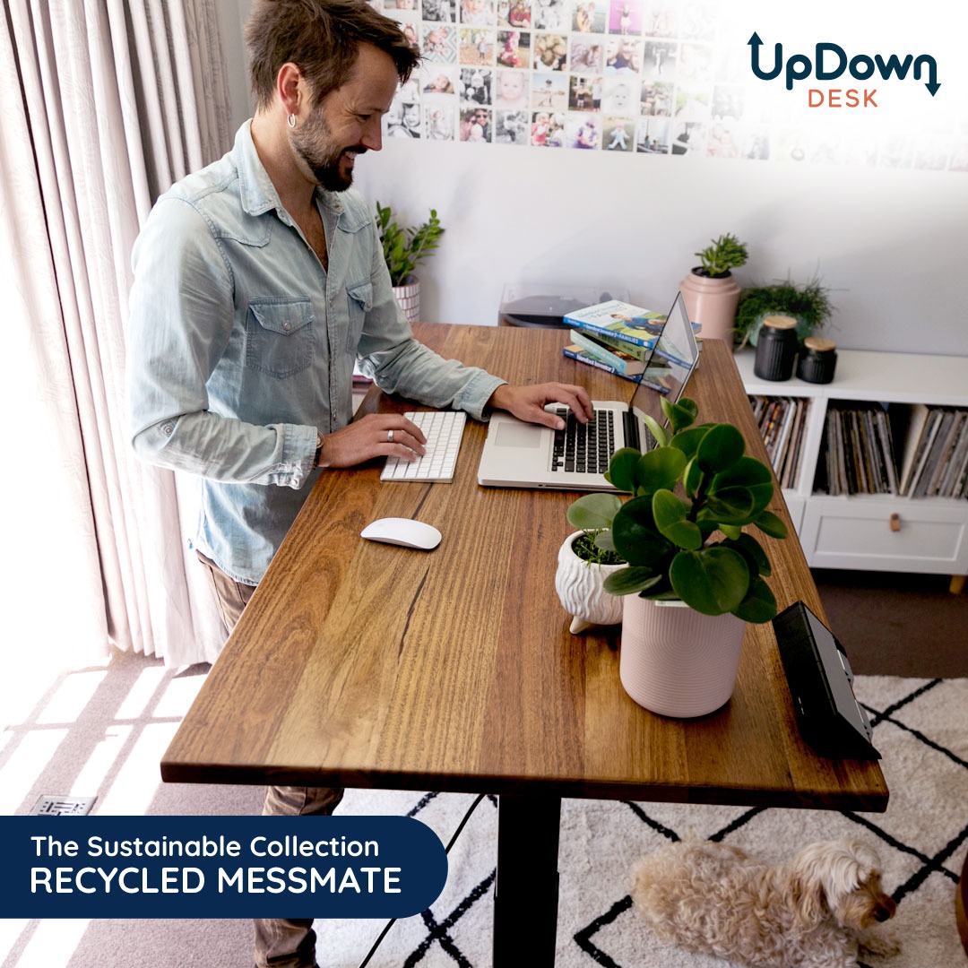 UpDown Desk Facebook ad: Sustainably sourced from FSC Certified forests, our range…
