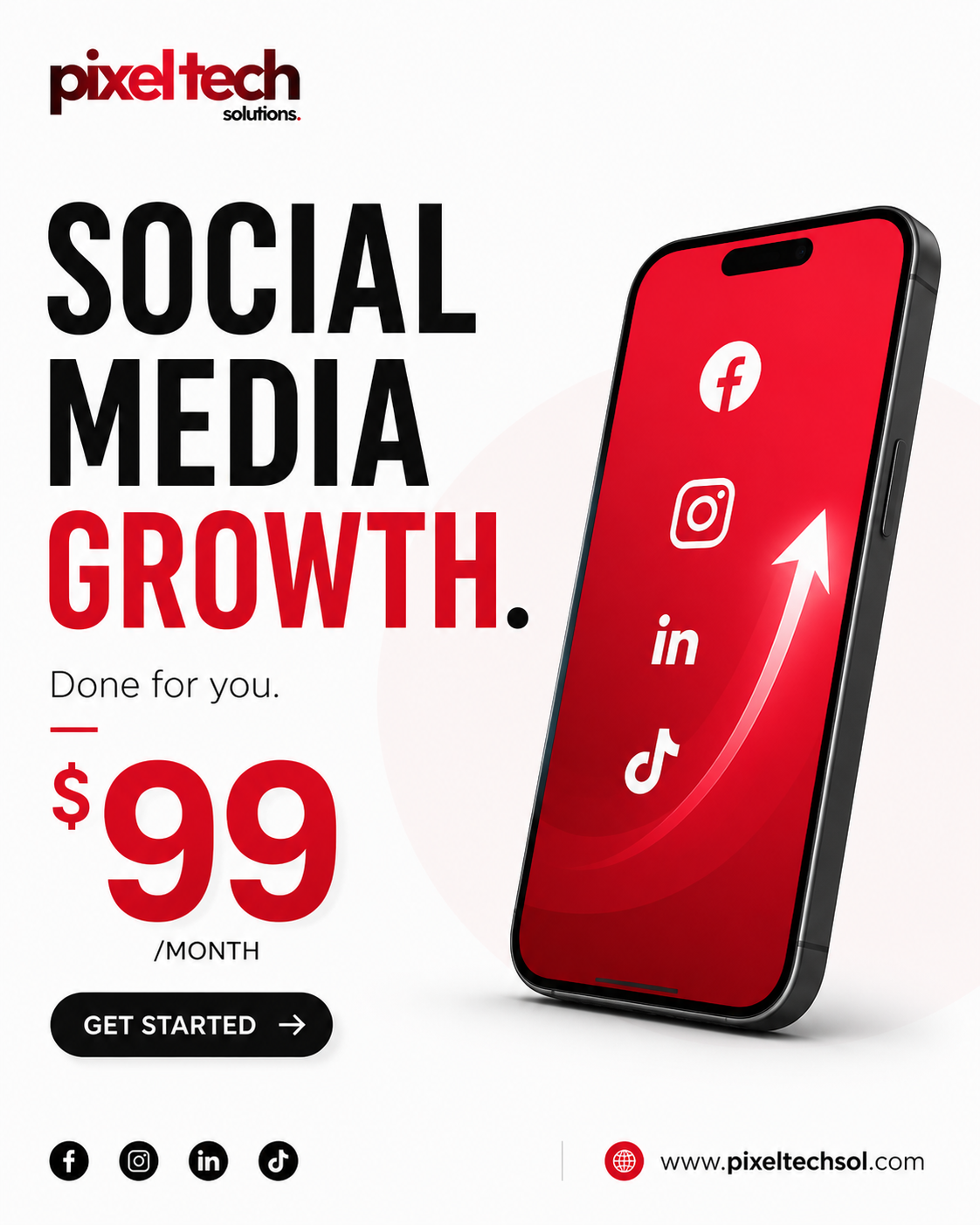 Pixel Tech Solutions Facebook ad: Professional Social Media Management, Just $99/Month