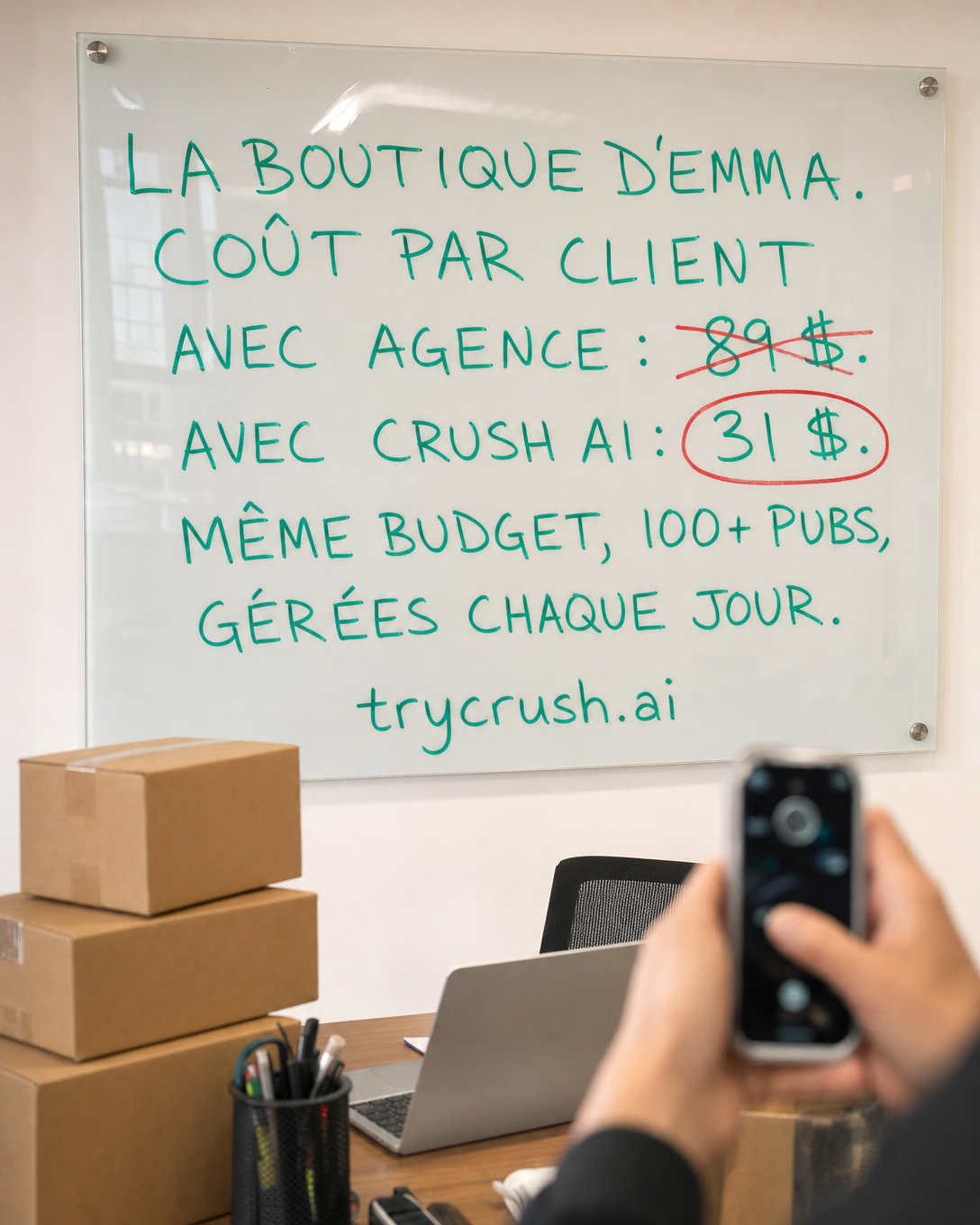 trycrush.ai Facebook ad: Coût par client: de 89 $ à 31 $