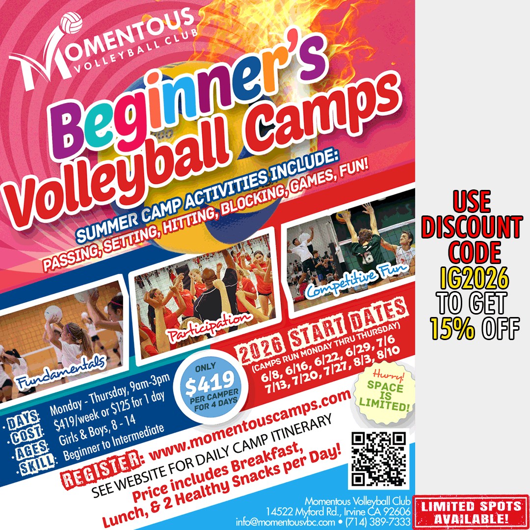 Momentous Volleyball Club Facebook ad: Welcome | 2026 Momentous Summer Camps | Momentous Sports…