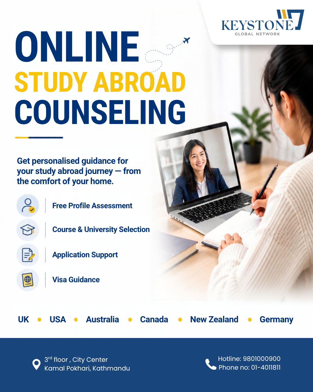 Keystone Global Network Facebook ad: FREE Online Study Abroad Counseling