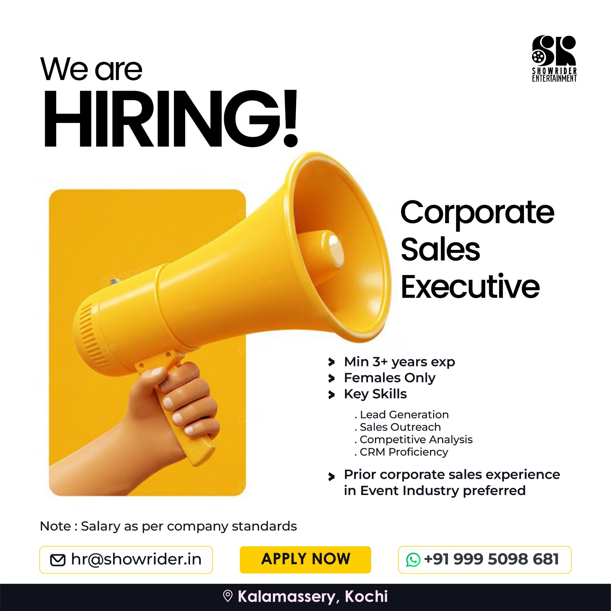 Showrider Entertainment Facebook ad: Corporate Sales Executive, Apply Now