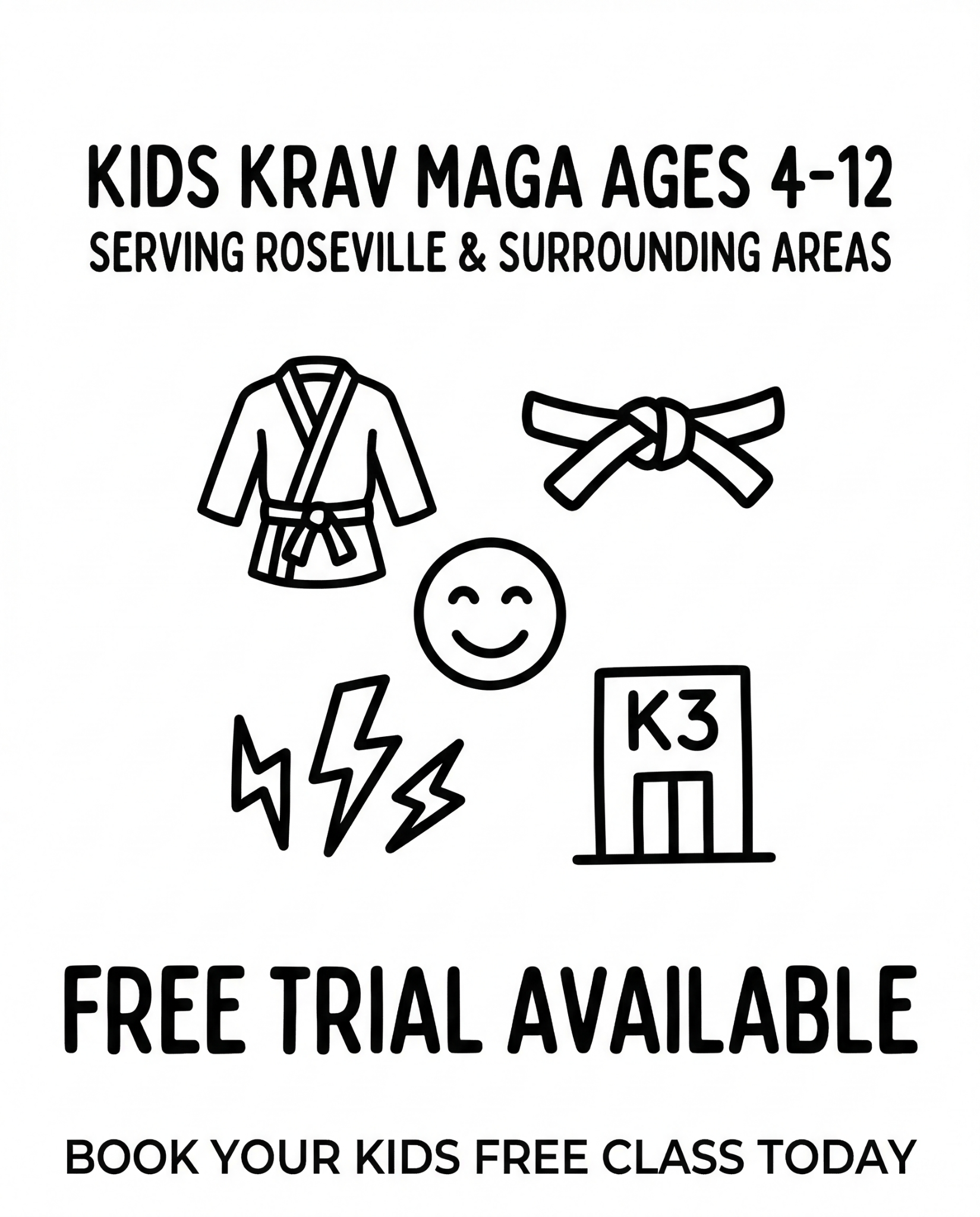 K3 Martial Arts Center Facebook ad: Free Kids Krav Maga Class in Roseville