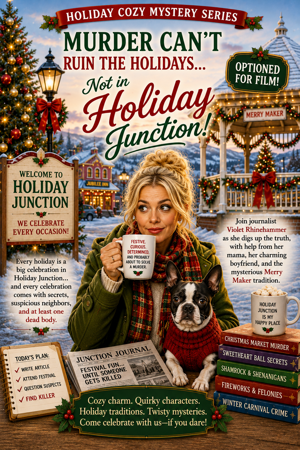 Tonya Kappes Books Facebook ad: Cozy charm. Quirky characters. Holiday traditions. Twisty…