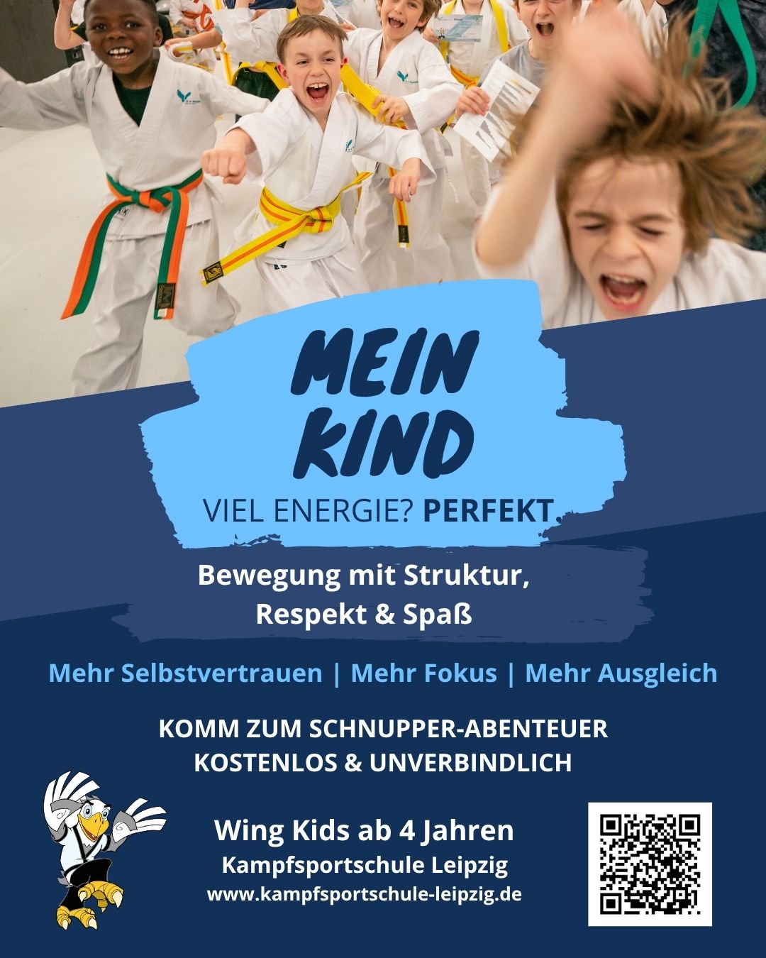 The Wing Revolution - Kampfsportschule Leipzig Facebook ad: Mein Kind hat viel Energie? Perfekt!
