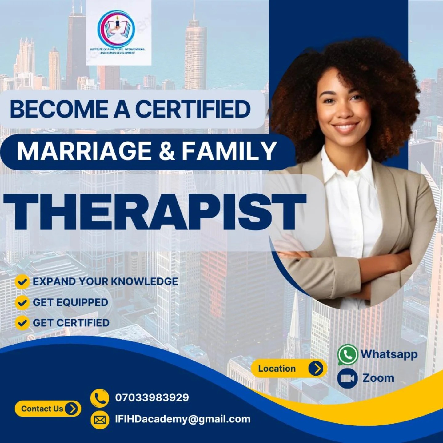 Institute of Family Life, Intervention and Human Development Facebook ad: Get certified, expand your knowledge, get equipped, and…