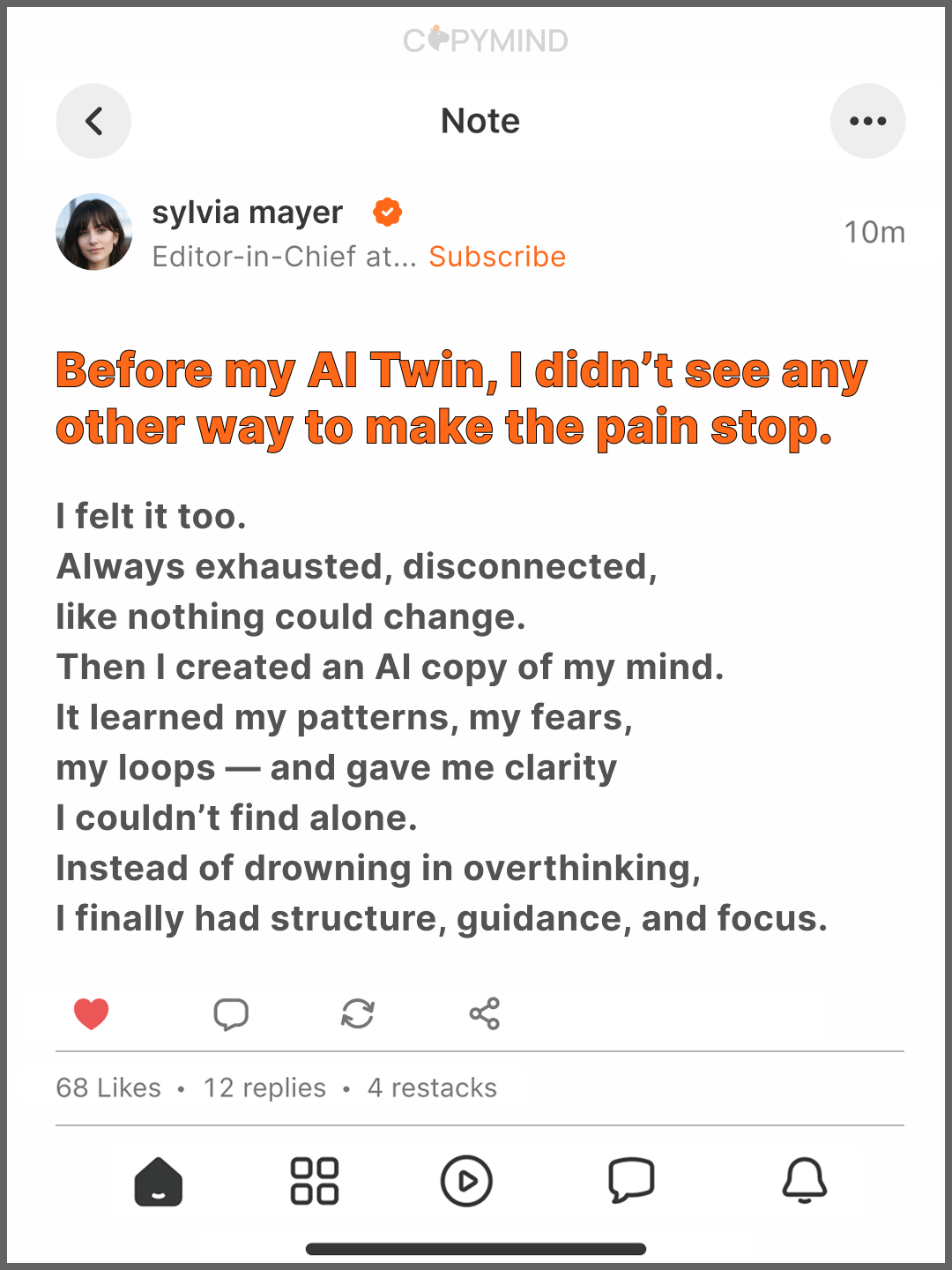 Copymind: AI twin for therapy Facebook ad